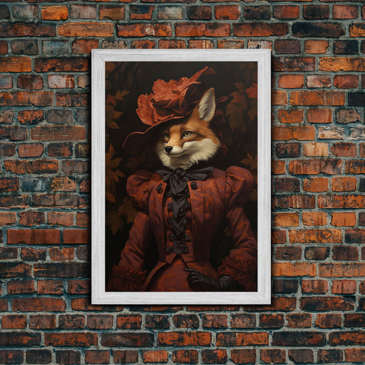 Victorian Lady Fox, Framed Canvas or Canvas Print, Halloween Decor, Dark Academia, Funny Halloween Decorations