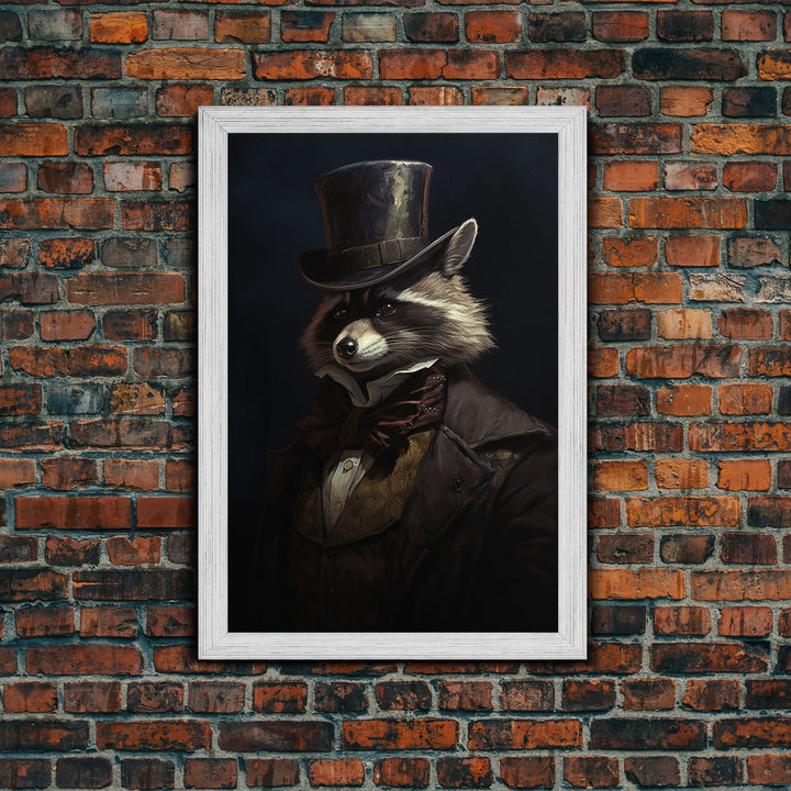 Funny Raccoon Art, Framed Canvas Print Or Poster, Funny Halloween Art, Victorian Raccoon Oil Painting Portrait, Victorian Business Raccoon