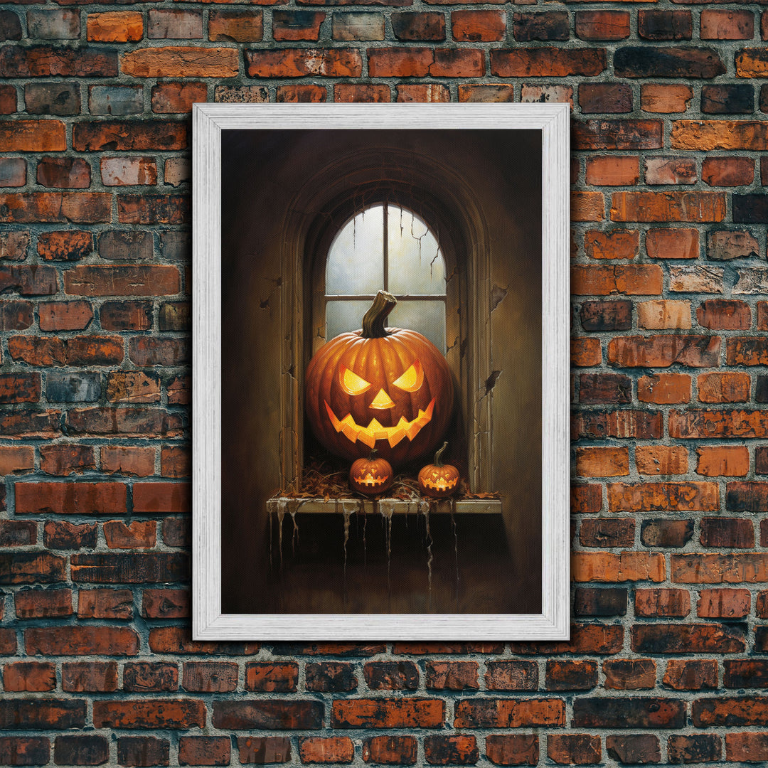 Jack O Lantern In The Window, Trick or Treat, Halloween Print, Art Canvas Print, Halloween Decor, Halloween Art, Spooky Halloween Decoration