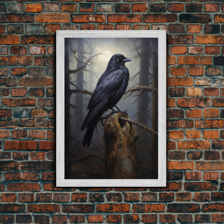 The Raven, Cool Halloween Art, Framed Canvas Print, Dark Wall Art, Dark Academia, Goth Art, Hallowen Wall Decoration