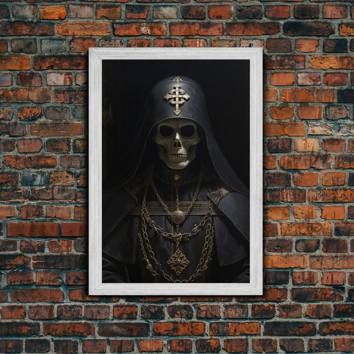 The Preacher, Gothic Skeleton Priest, Spooky Halloween Wall Art, Canvas Print, Framed Halloween Canvas Print, Dark Academia, Goth Art