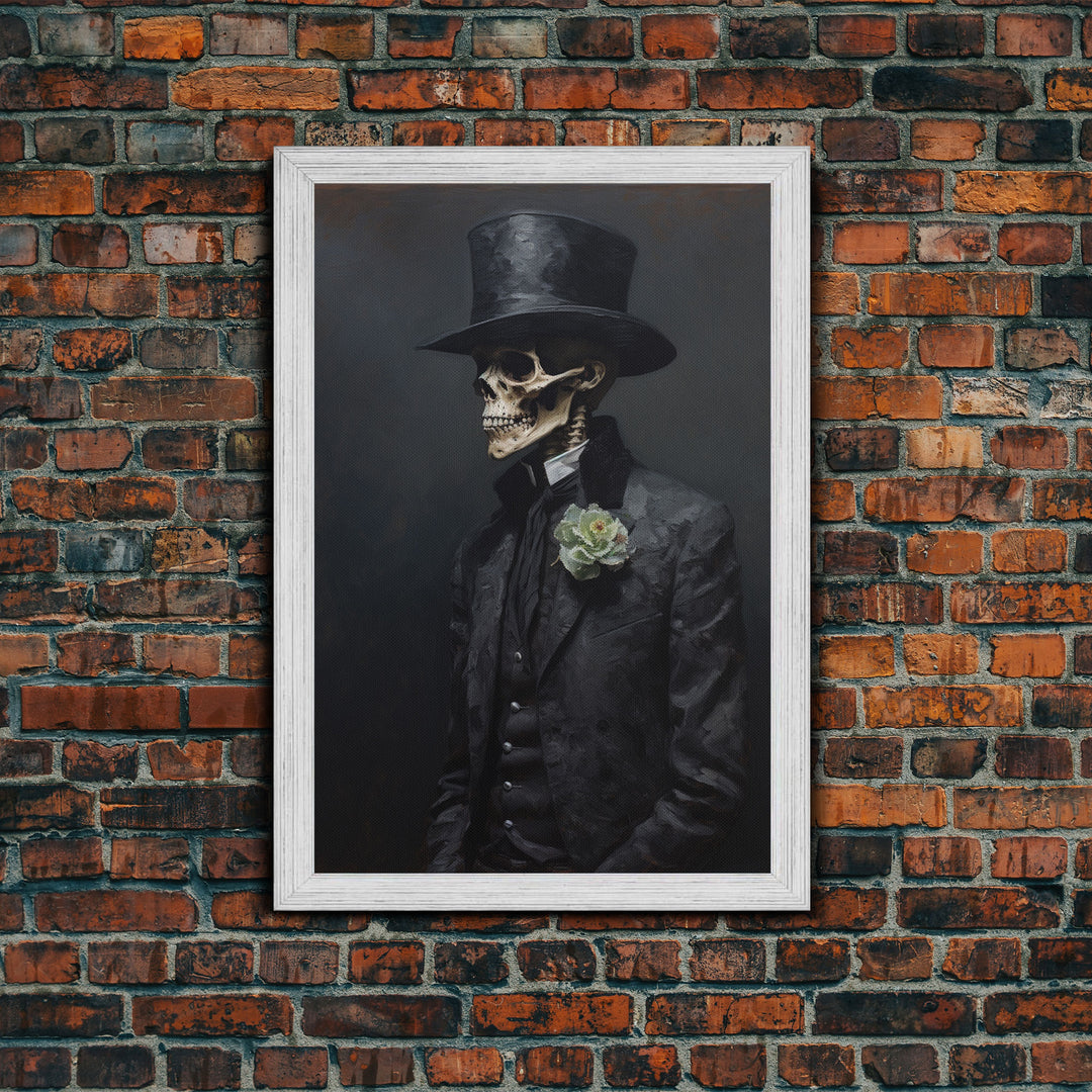 The Dapper Gentleman Skeleton, Spooky Halloween Wall Art, Canvas Print, Framed Halloween Canvas Print, Dark Academia, Goth Art