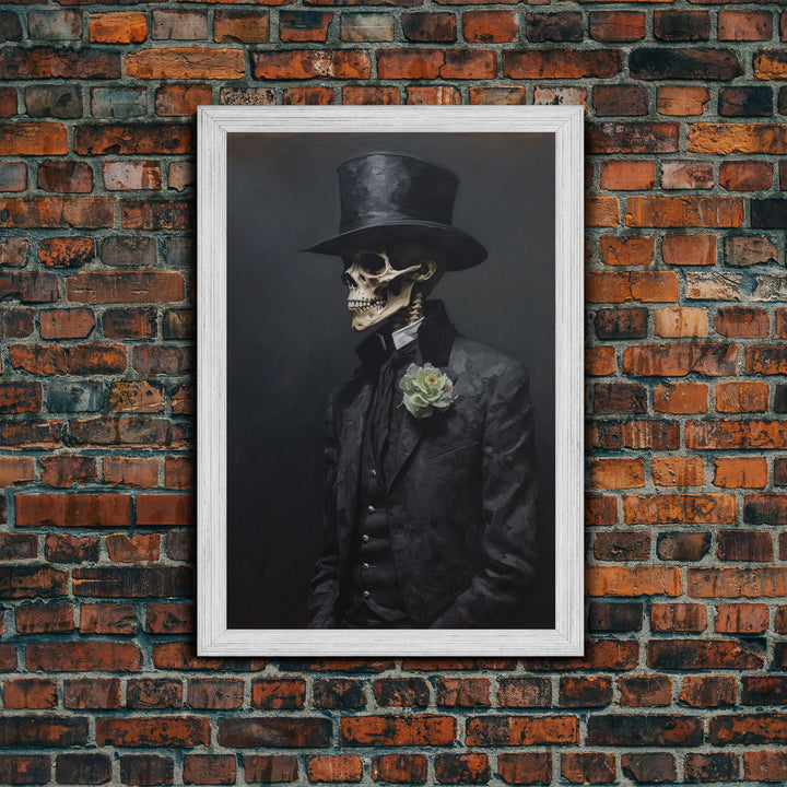 The Dapper Gentleman Skeleton, Spooky Halloween Wall Art, Canvas Print, Framed Halloween Canvas Print, Dark Academia, Goth Art