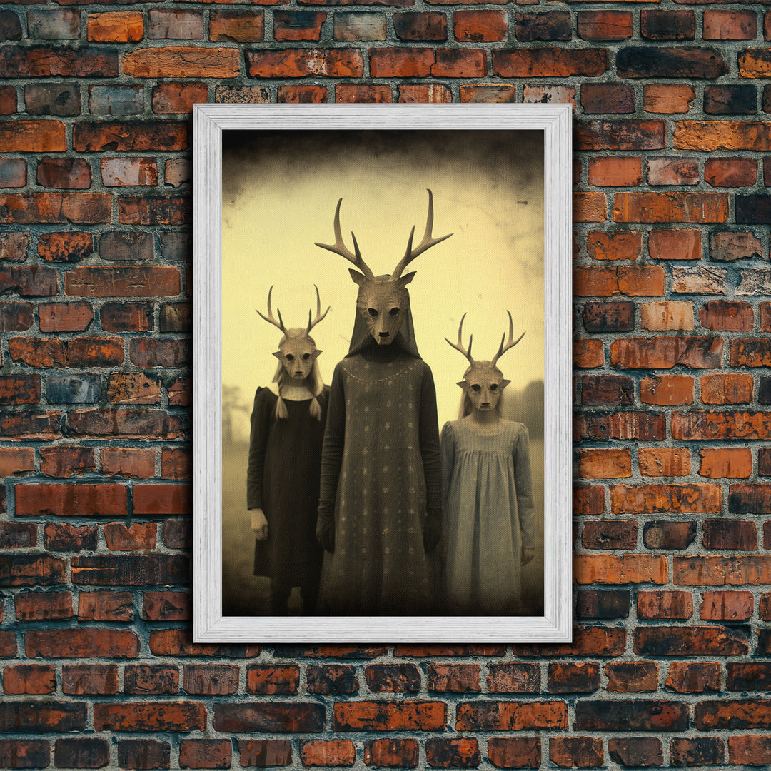 The Cult Of The Deer, Creepy Halloween Wall Art, Framed Canvas Print, Occult Art, Dark Academia, Creepy Photography