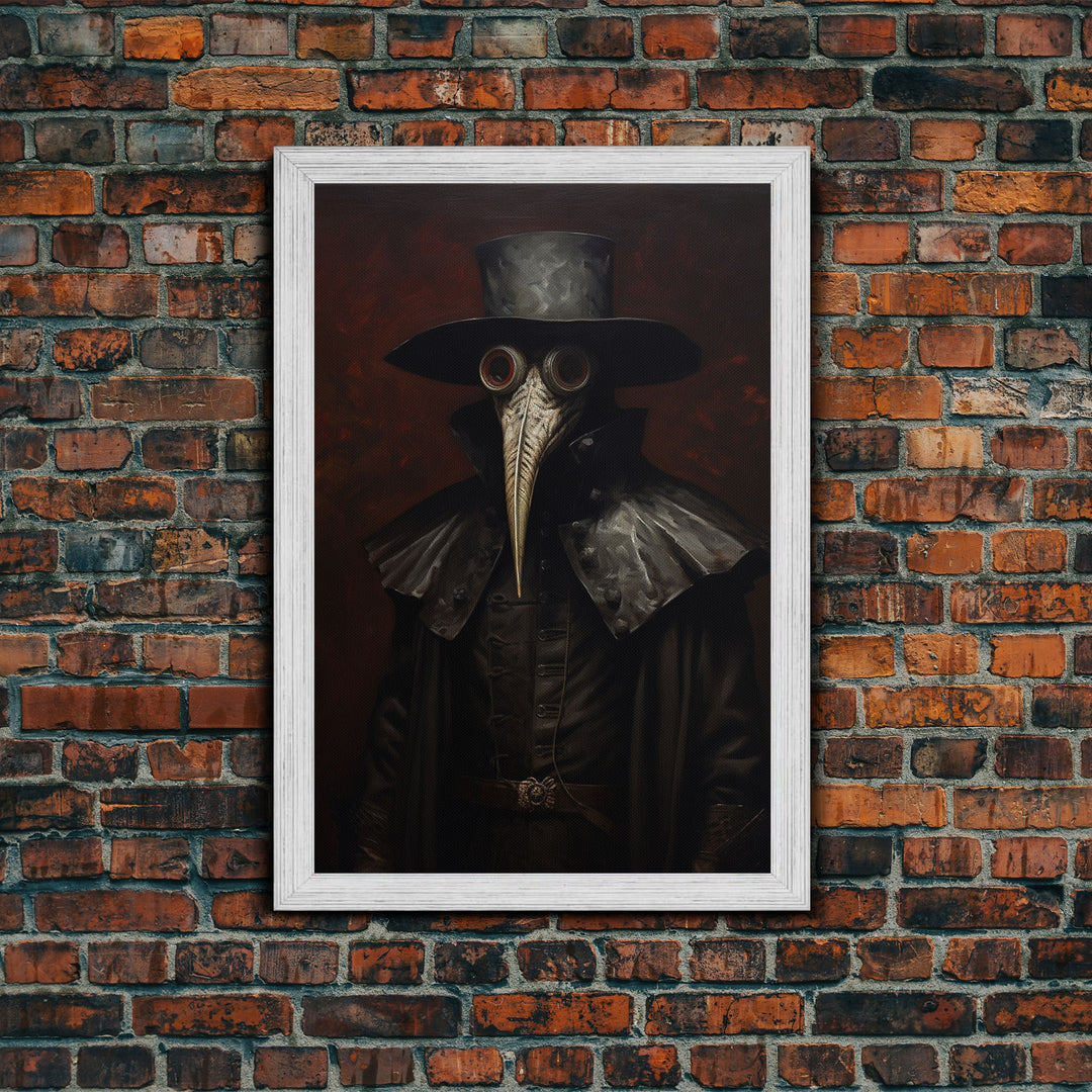 Gothic Victorian Plague Doctor Portrait, Dark Academia, Gothic Art, Framed Canvas Print, Wall Art, Halloween Decoration