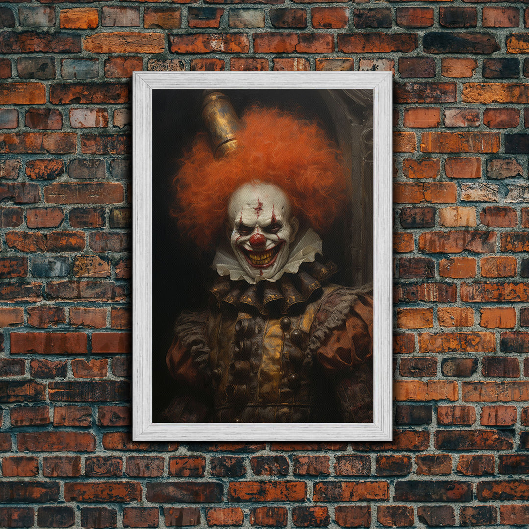 Scary Victorian Clown, Coulrophobia, Framed Canvas Print, Victorian Gothic Halloween Art, Oddities and Curiosities, Halloween Decoration