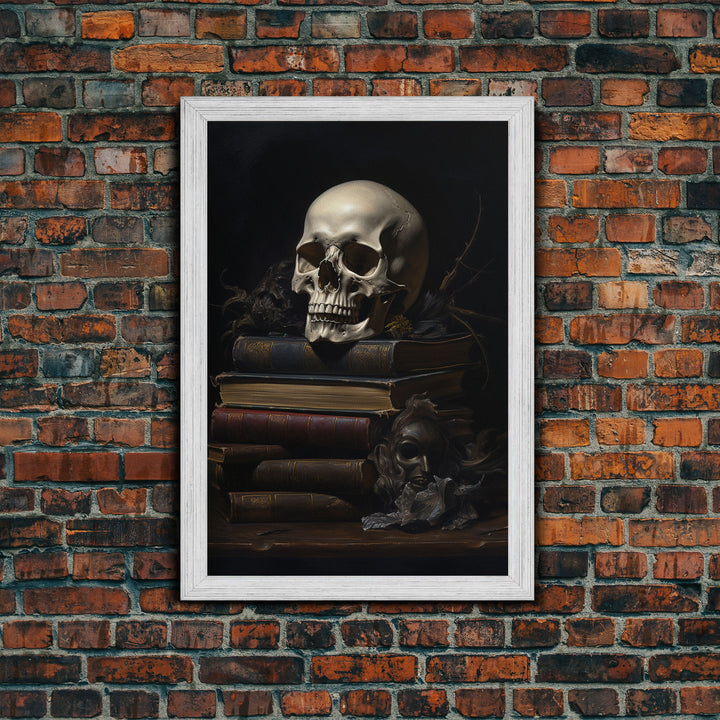 The Witch's Library, Dark Academia, Skull Art, Framed Canvas Print, Halloween Canvas Art, Spooky Goth Art, Victorian Horror Decor