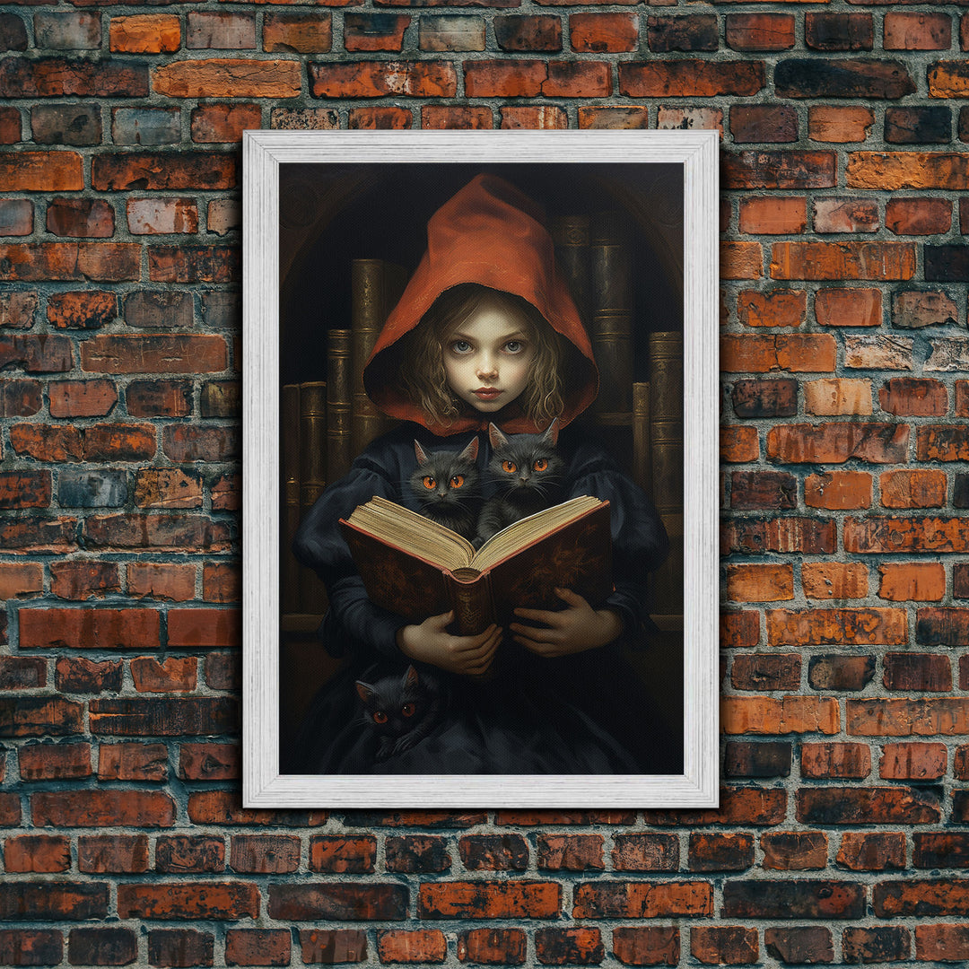 The Little Witch and Her Familiars, Black Cat Halloween Art, Gothic Victorian Dark Academia Witch Portrait, Witchcraft, With Decor