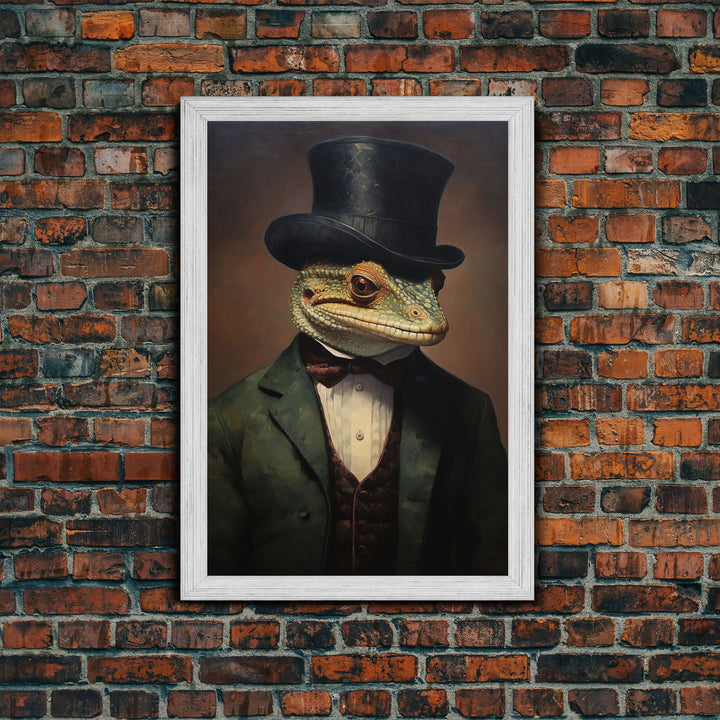 Dark Academia Victorian Gecko Art, Framed Canvas Print or Canvas, Halloween Art, Spooky Decor, Halloween Decoration