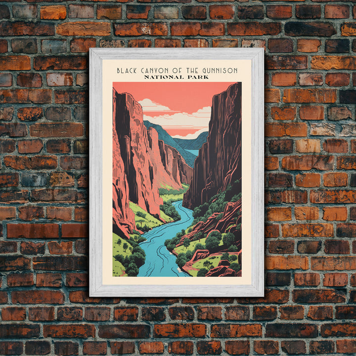 Black Canyon Of The Gunnison National Park Travel Art, National Park Art, Minimalist Travel Art, Midcentury Modern Style Landscape Painting