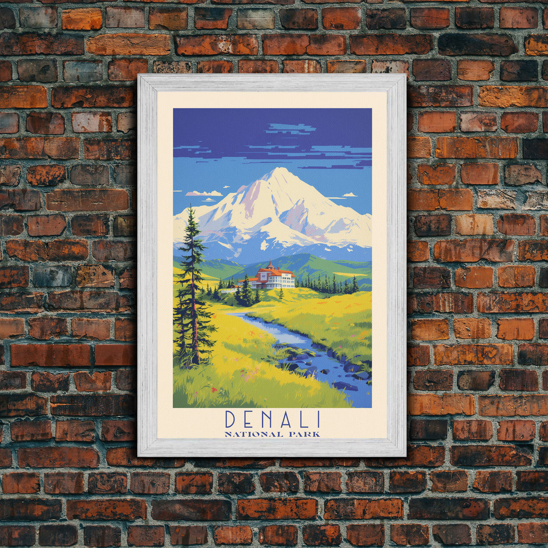 Denali National Park Travel Poster Print, Canvas Print Wall Art, Alaska Travel Art, Midcentury Modern Travel Decor, MCM Wall Art