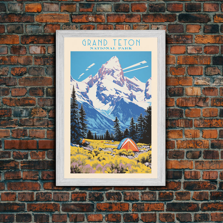 Grand Teton National Park Travel Poster Art, Canvas Print Wall Art, Wyoming Travel Art, Midcentury Modern Travel Decor, MCM Wall Art