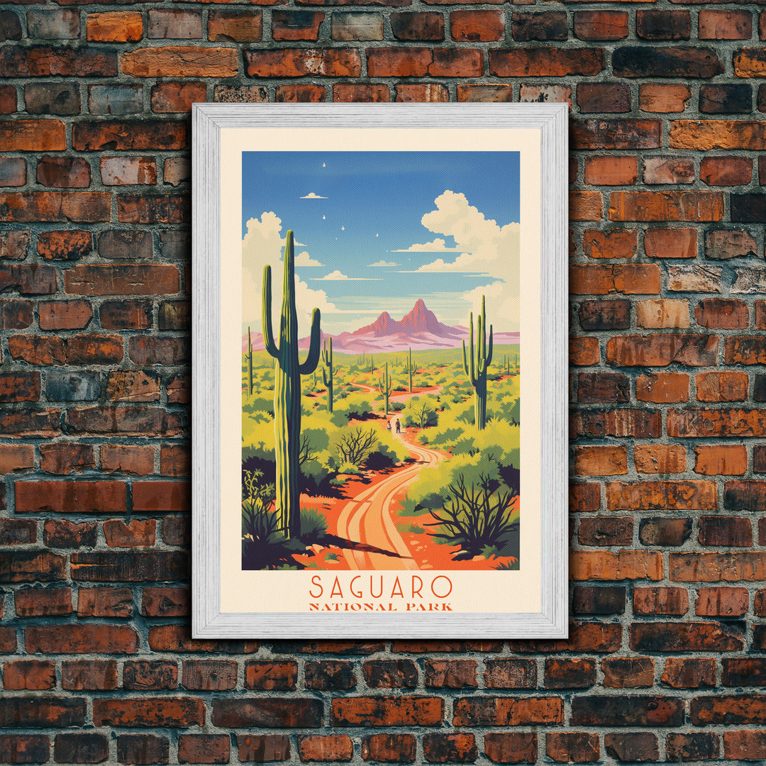 Saguaro National Park, Arizona Travel Art, National Park Print, Minimalist Travel Art, Midcentury Modern Retro Style Landscape