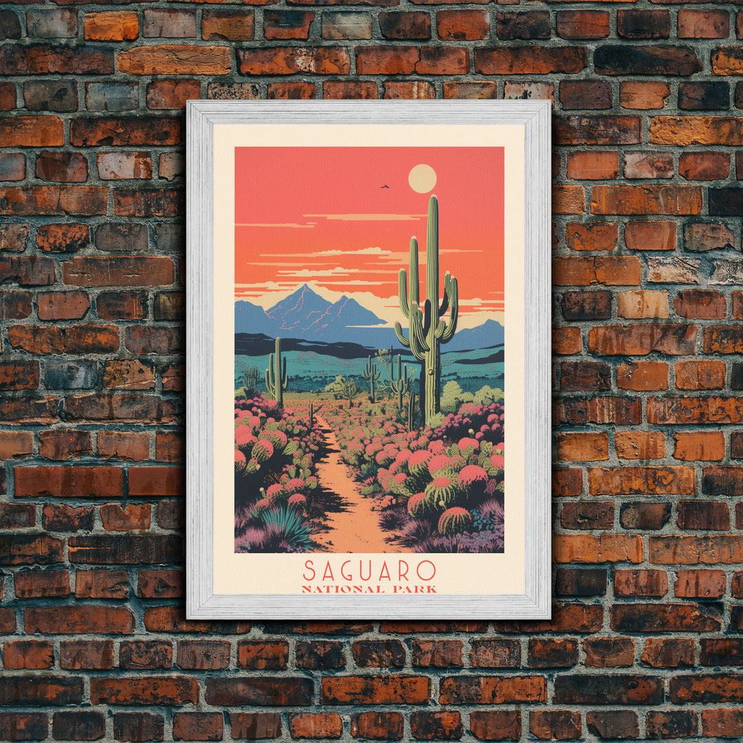 Saguaro National Park Arizona Travel Art, National Park Print, Minimalist Travel Art, Midcentury Modern Style Landscape Painting