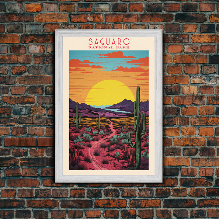 Saguaro National Park, Arizona Travel Art, National Park Print, Minimalist Travel Art, Midcentury Modern Retro Style Landscape