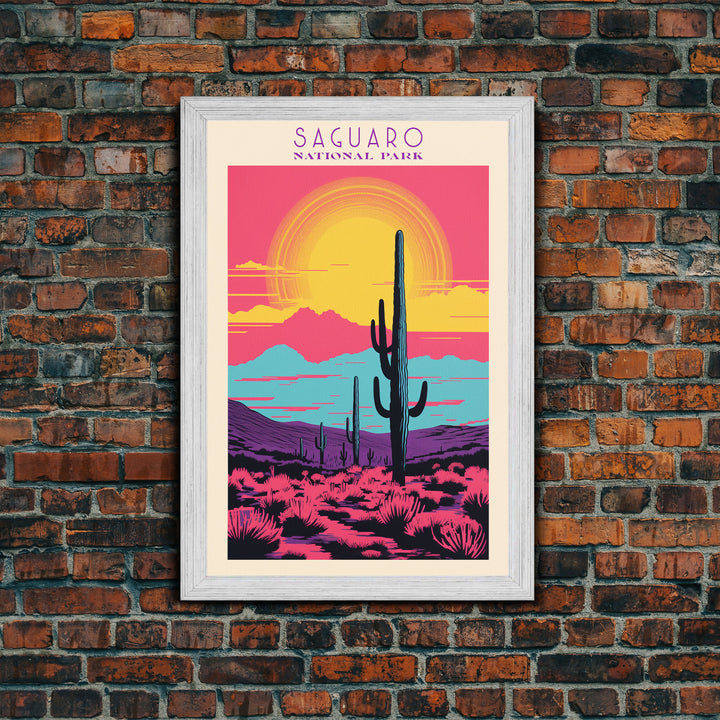 Saguaro National Park Arizona Travel Art, National Park Print, Minimalist Travel Art, Midcentury Modern Style Landscape Painting