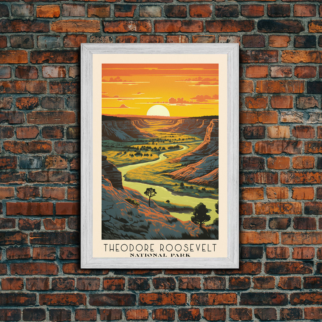 Theodore Roosevelt National Park Travel Art, National Park Print, Minimalist Travel Art, Midcentury Modern Style Landscape Painting