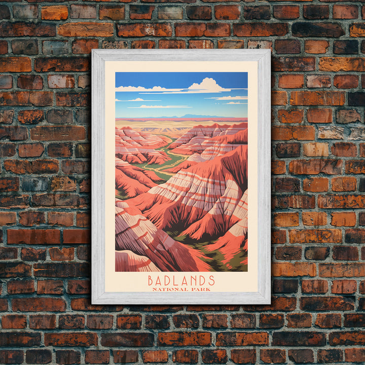 Badlands National Park, Framed Wall Art Canvas Print, Travel Poster, South Dakota Travel Art, Roadtrip Decor, Cool Art, Retro State Park Art