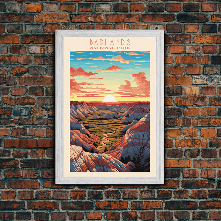 Badlands National Park, Framed Wall Art Canvas Print, Travel Poster, South Dakota Travel Art, Roadtrip Decor, Cool Art, Retro State Park Art