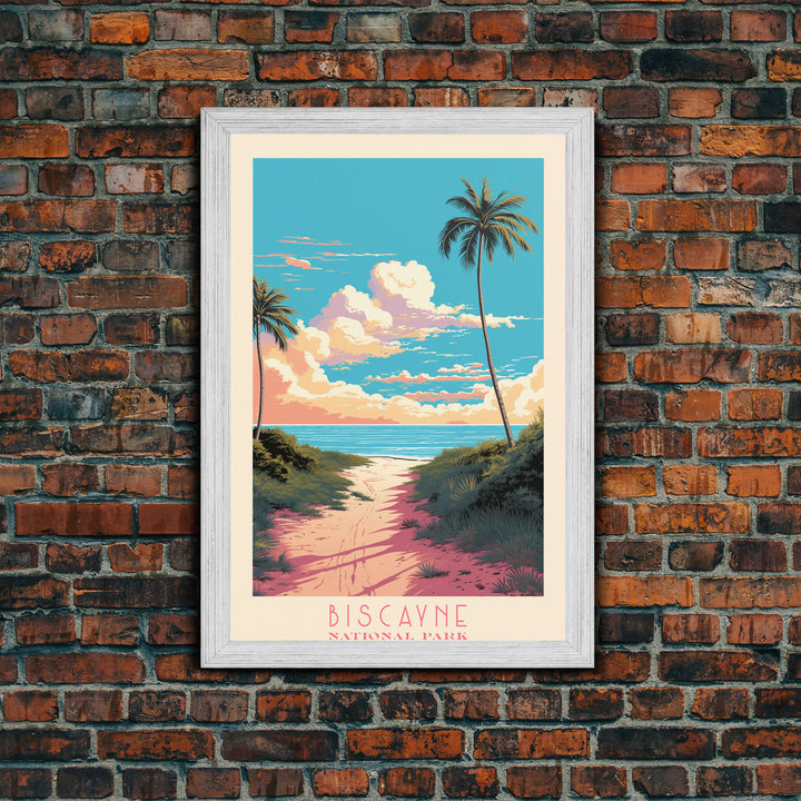 Biscayne National Park, Framed Wall Art Canvas Print, Travel Poster, Florida Travel Art, Roadtrip Decor, Cool Art, Retro State Park Art