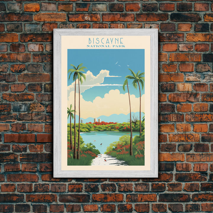 Biscayne National Park, Framed Wall Art Canvas Print, Travel Poster, Florida Travel Art, Roadtrip Decor, Cool Art, Retro State Park Art