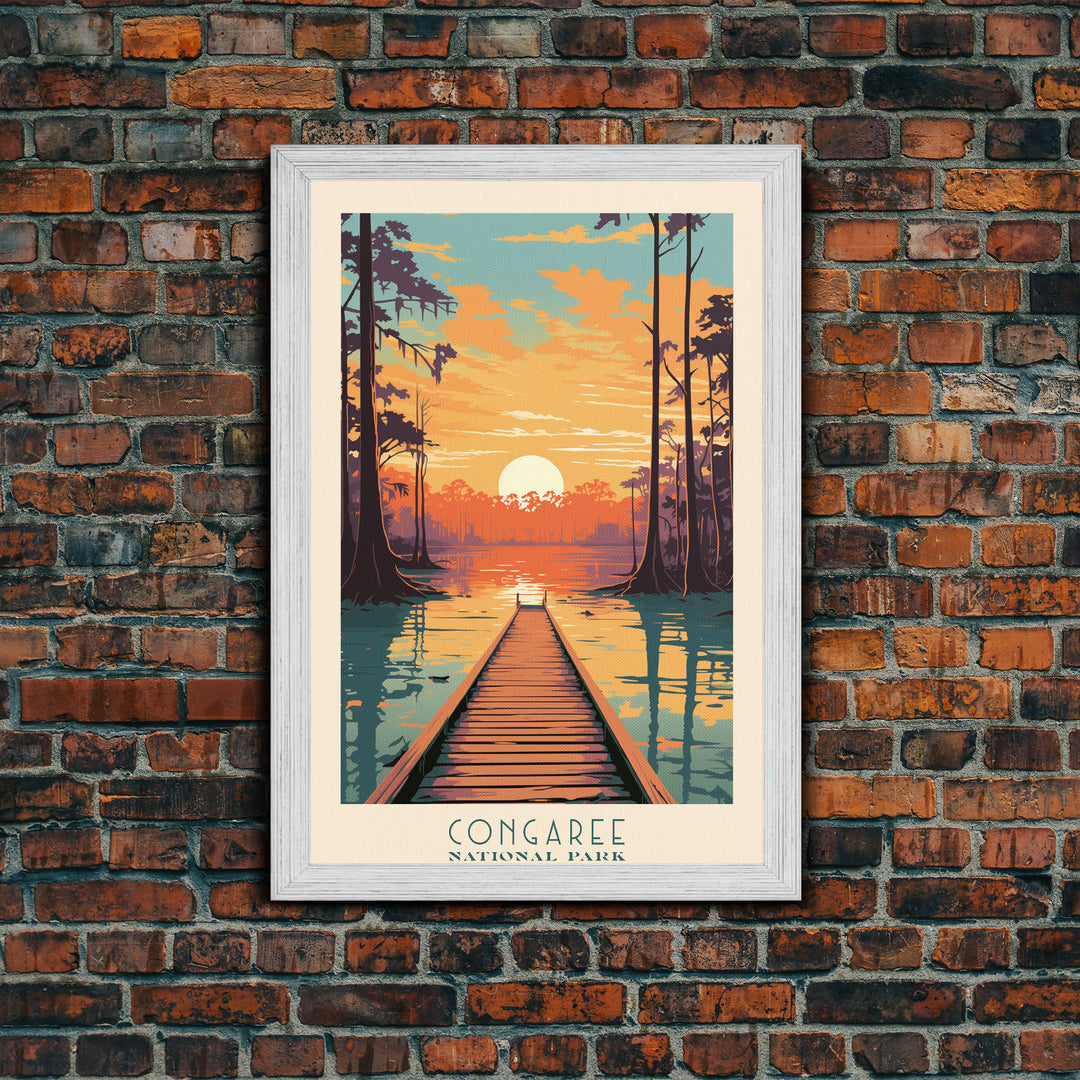 Congaree National Park Travel Poster Print, Canvas Print Wall Art, South Carolina Travel Art, Midcentury Modern Travel Decor