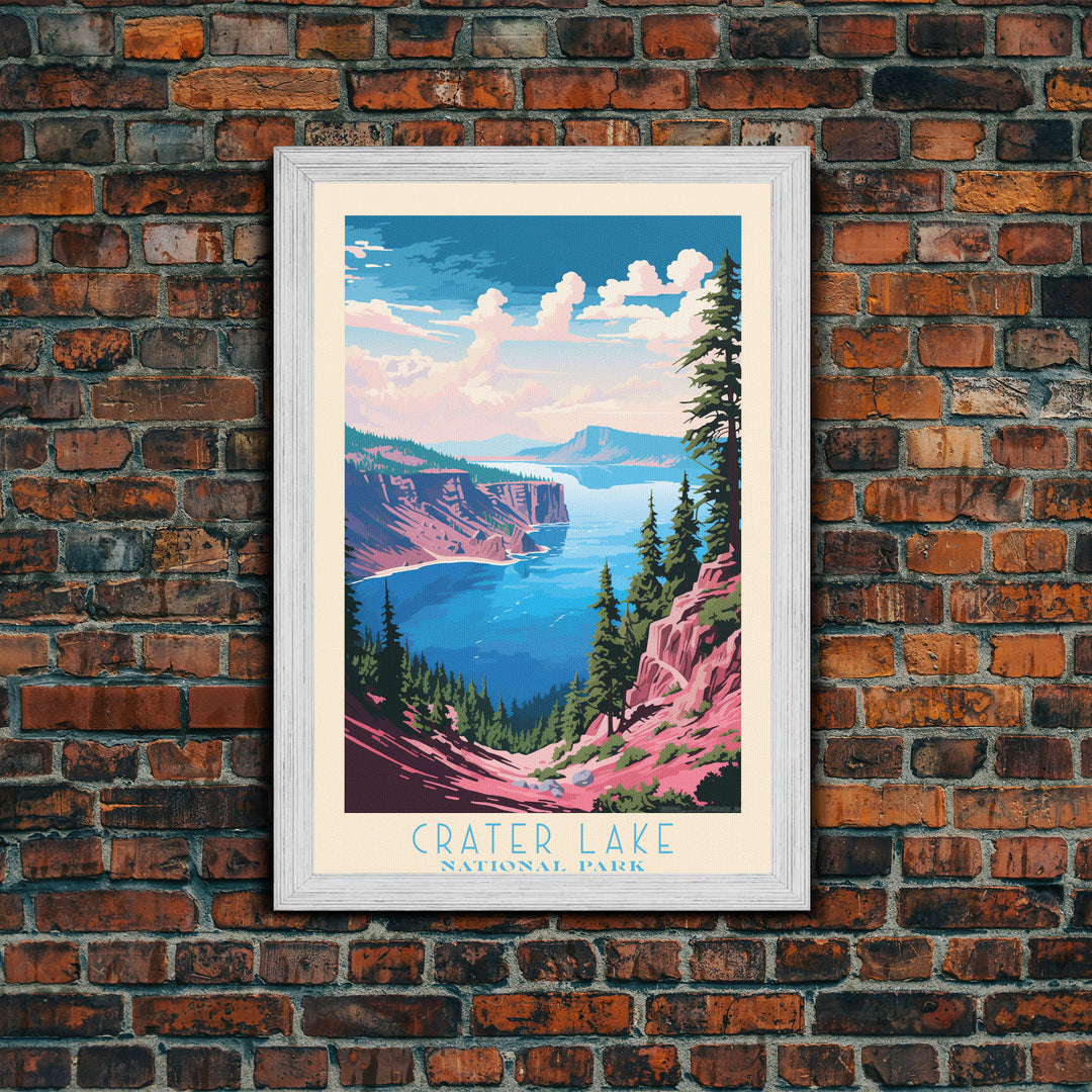 Crater Lake National Park Travel Poster Print, Canvas Print Wall Art, Oregon Travel Art, Midcentury Modern Travel Decor