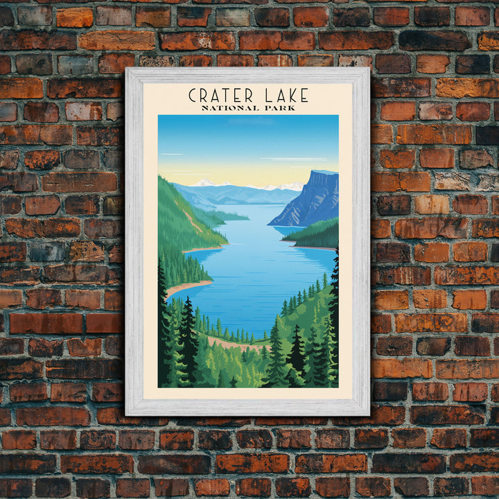 Crater Lake National Park Oregon Travel Art, National Park Print, Minimalist Travel Art, Midcentury Modern Style Landscape Painting