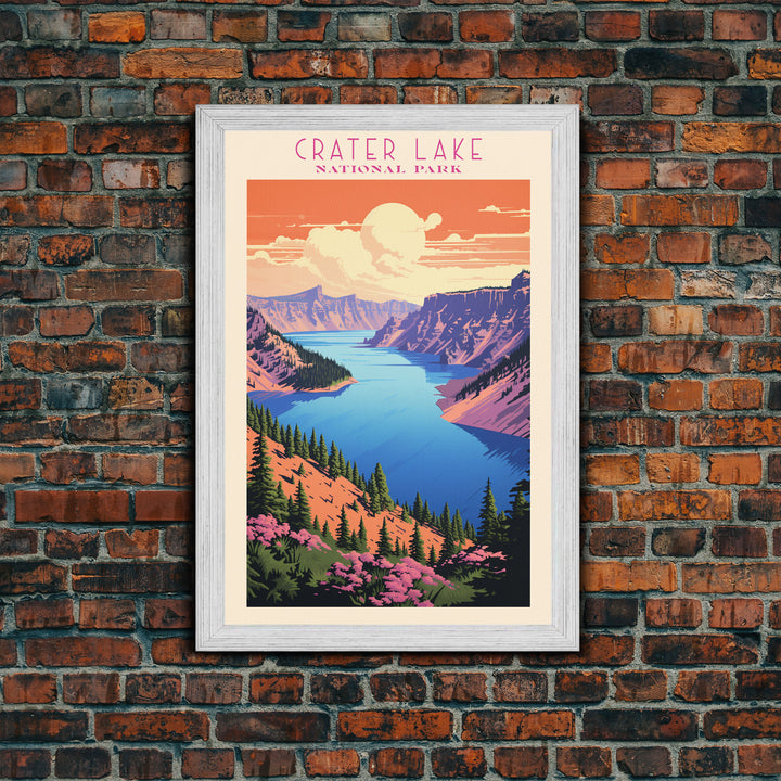 Crater Lake National Park Travel Poster Print, Canvas Print Wall Art, Oregon Travel Art, Midcentury Modern Travel Decor