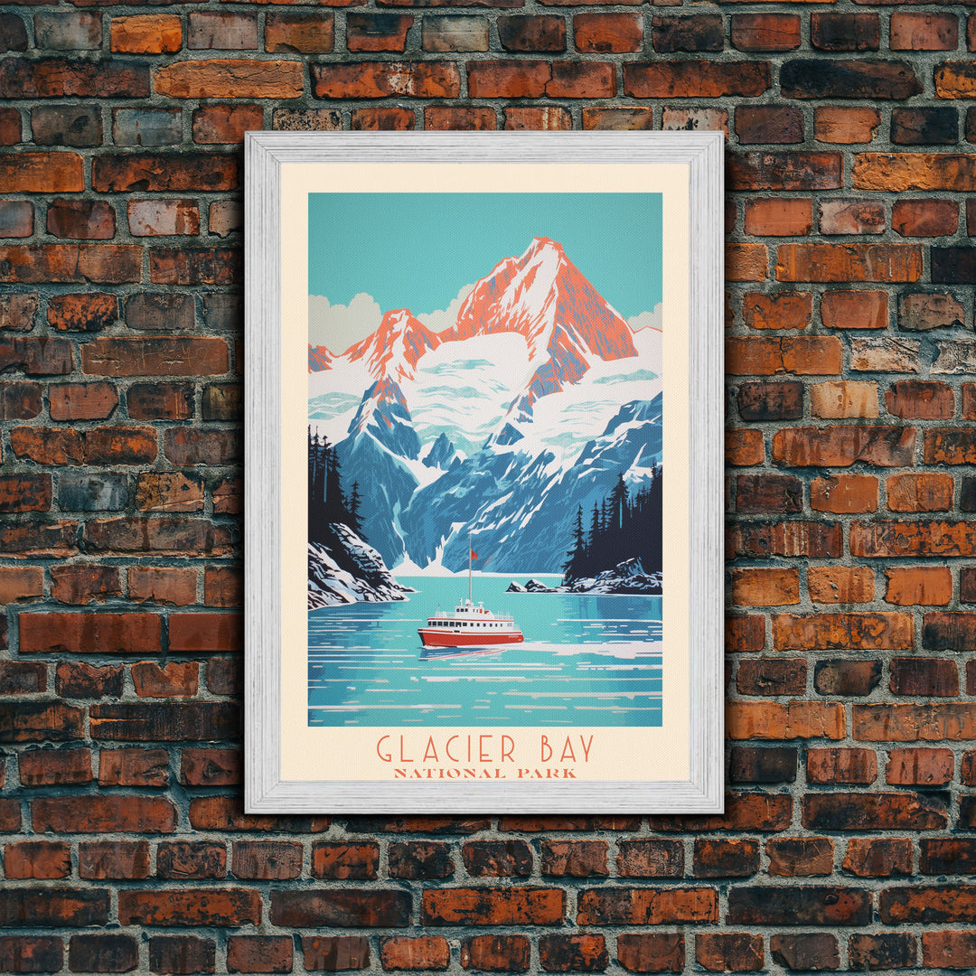 Glacier Bay National Park Alaska Travel Art, National Park Print, Minimalist Travel Art, Midcentury Modern Style Landscape Painting