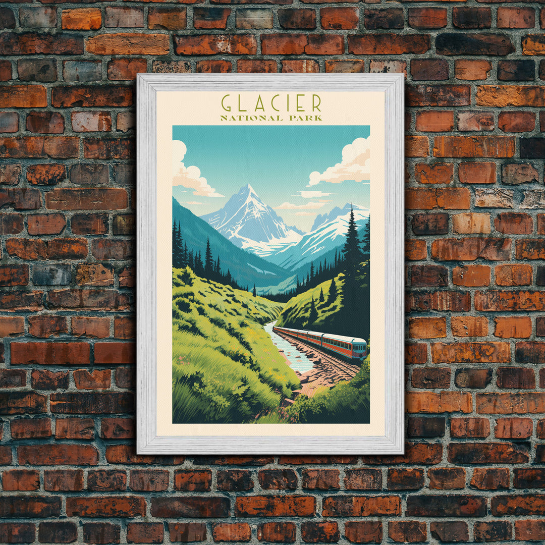 Glacier National Park Travel Poster Art, Canvas Print Wall Art, Montana Travel Art, Midcentury Modern Travel Decor, MCM Wall Art