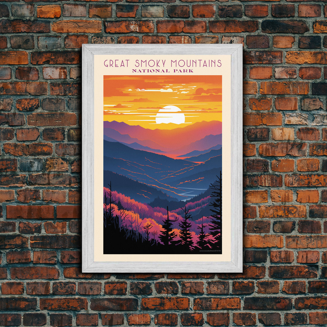 Great Smoky Mountains National Park Travel Art, National Park Print, Minimalist Travel Art, Midcentury Modern Style Landscape Painting