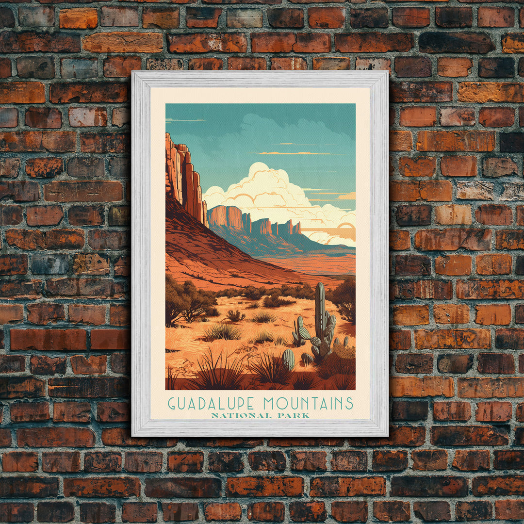 Guadalupe Mountains National Park Travel Poster Art, Canvas Print Wall Art, Texas Travel Art, Midcentury Modern Travel Decor, Wall Art