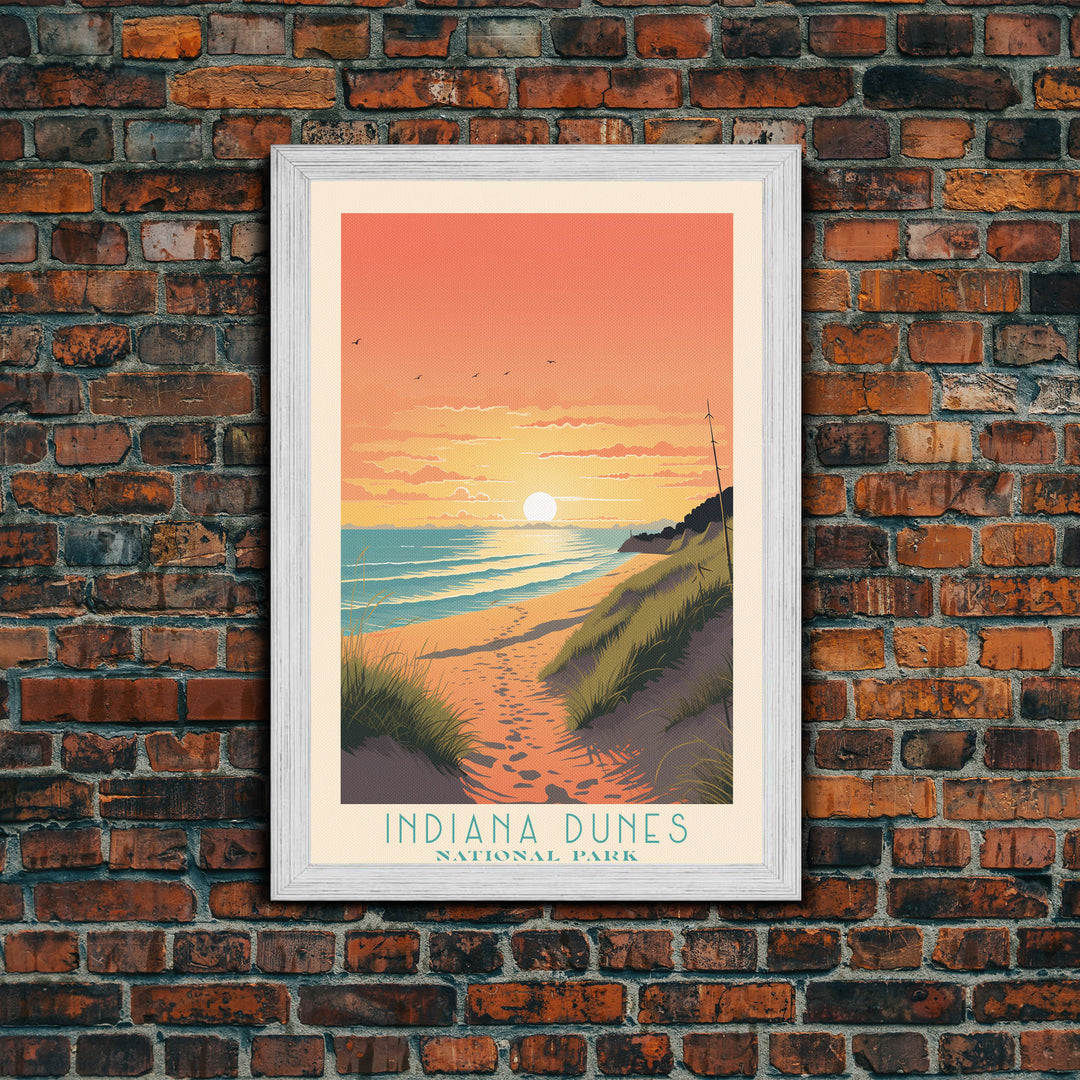 Indiana Dunes National Park Indiana Travel Art, National Park Print, Minimalist Travel Art, Midcentury Modern Style Landscape Painting