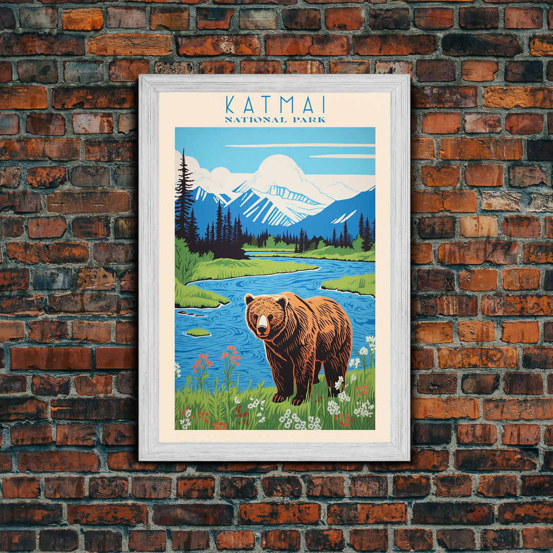 Katmai National Park, Alaska Travel Art, National Park Print, Minimalist Travel Art, Midcentury Modern Retro Style Landscape