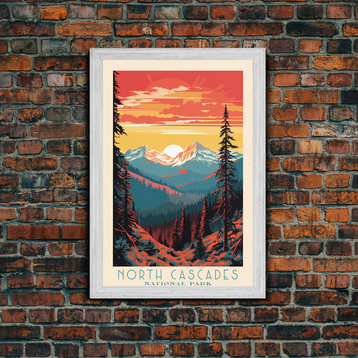 North Cascades Gorge National Park, Washington Travel Art, National Park Print, Minimalist Travel Art, Midcentury Modern Style Landscape