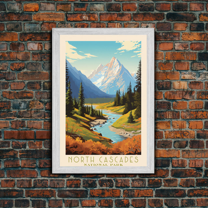 North Cascades National Park Washington Travel Art, National Park Print, Minimalist Travel Art, Midcentury Modern Style Landscape Painting