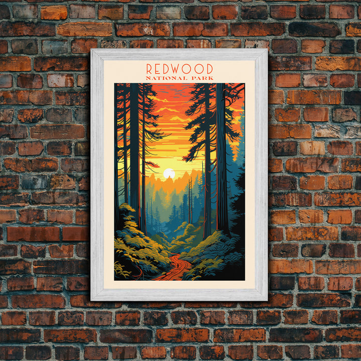 Redwood National Park, California Travel Art, National Park Print, Minimalist Travel Art, Midcentury Modern Retro Style Landscape