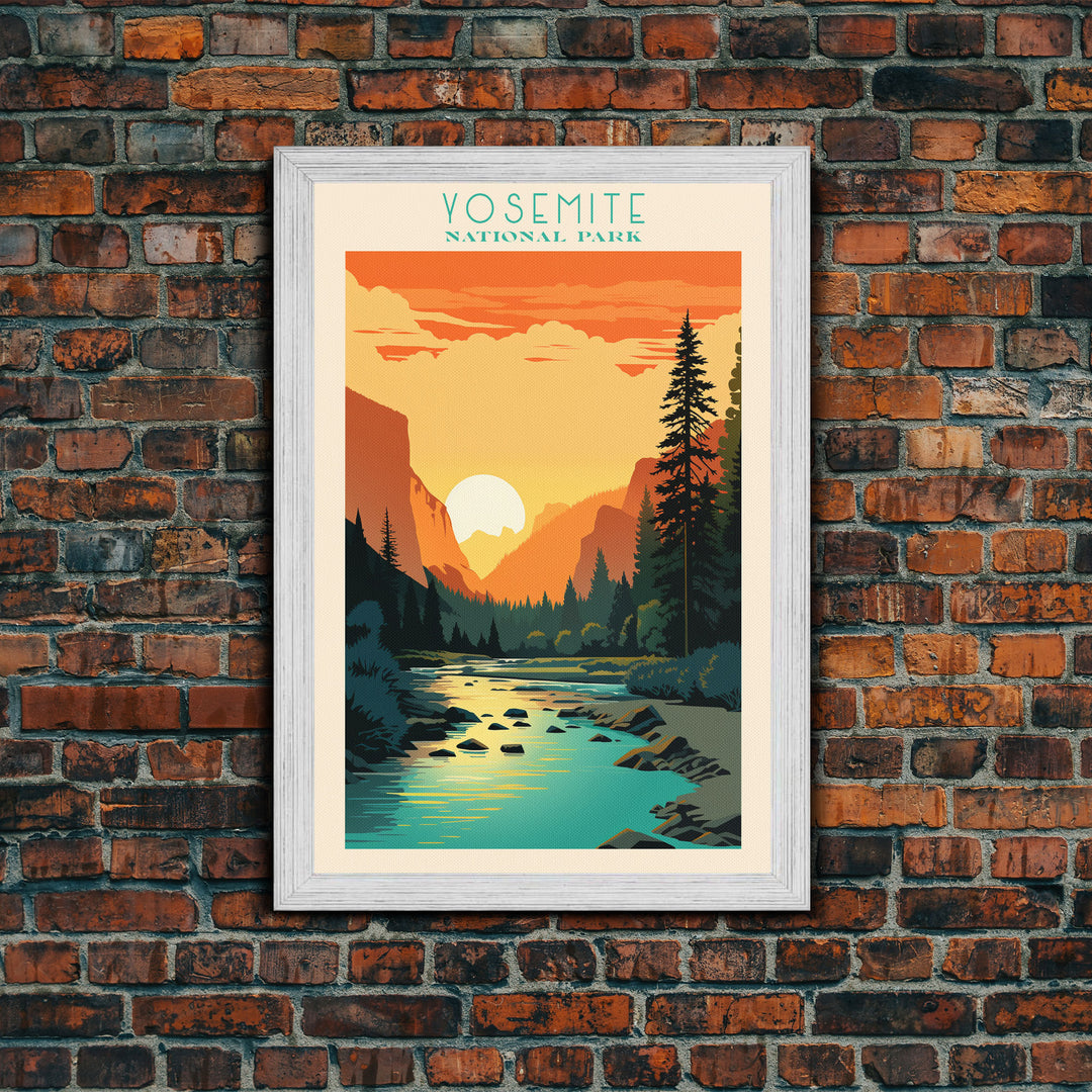 Yosemite National Park,  California Travel Art, National Park Print, Minimalist Travel Art, Midcentury Modern Retro Style Landscape