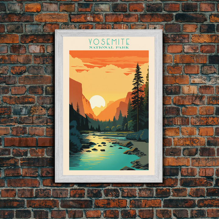 Yosemite National Park,  California Travel Art, National Park Print, Minimalist Travel Art, Midcentury Modern Retro Style Landscape