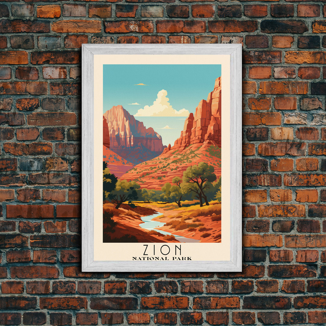 Zion National Park,  Utah Travel Art, National Park Print, Minimalist Travel Art, Midcentury Modern Retro Style Landscape