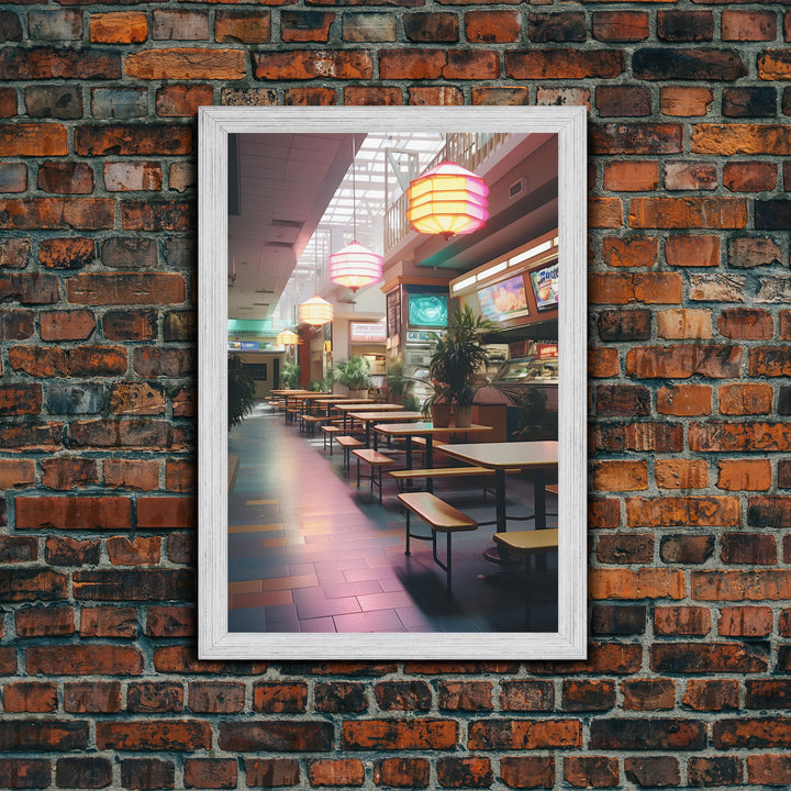 Retro Mall Wall Art, Food Court Art, Canvas Print, Wall Hanging, Portrait Art, First Home Gift, Tiny House Decor