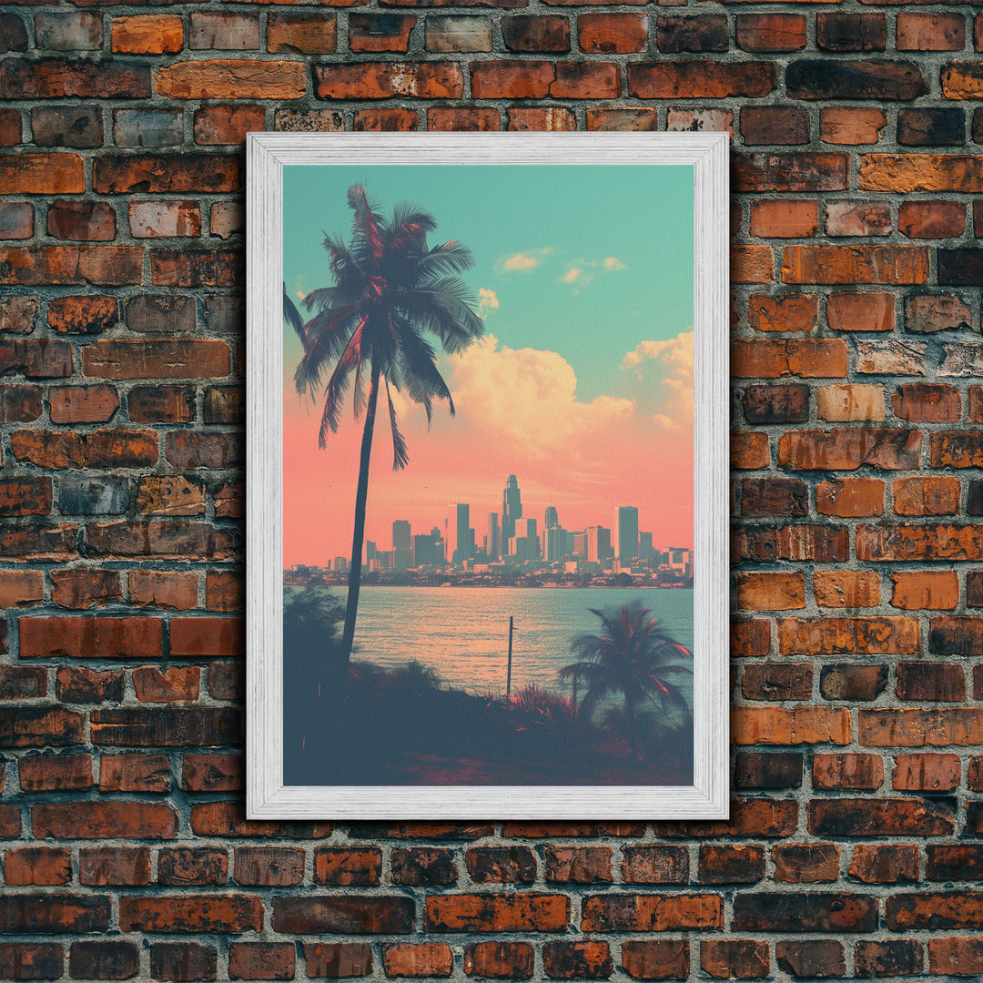 Cityscape Wall Art, Tropical Wall Art, Palm Tree Art, Canvas Print, Wall Hanging, Portrait Art, City Wall Art, Gifts For Grandma, Office Art