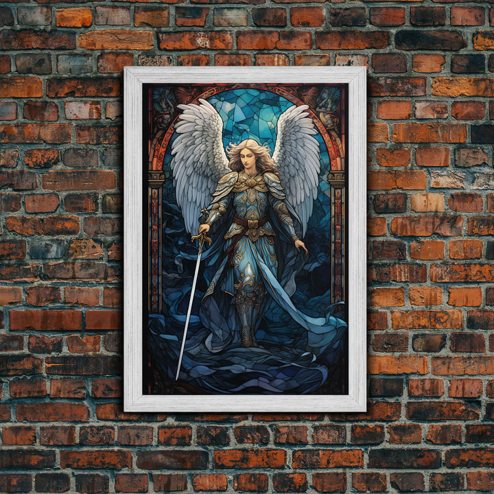 Angel, Angel Warrior, Fantasy Art, Canvas Print, Wall Hanging, Portrait Art, Stained Glass Art, Christian Wall Decor, Country Wall Art