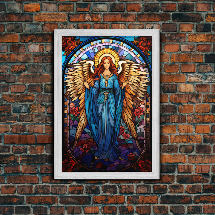 Angel, Fantasy Artwork Canvas Print, Wall Hanging, Portrait Art, Stained Glass Art, Mystical Wall Art, Tiny House Decor, Gift For Women