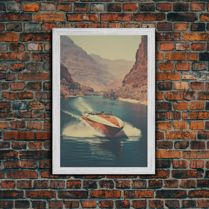 Vintage Photography Print, Speed Boat In The Grand Canyon, Framed Canvas Print, Nautical Art, 1950s/1960s Photography