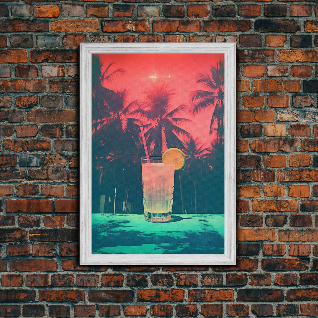 Cocktail Wall Print, Palm Tree Wall Art, Tropical Wall Art, Beach Wall Art, Canvas Print, Wall Hanging, Portrait Art, Bar Decor, RV Wall Art