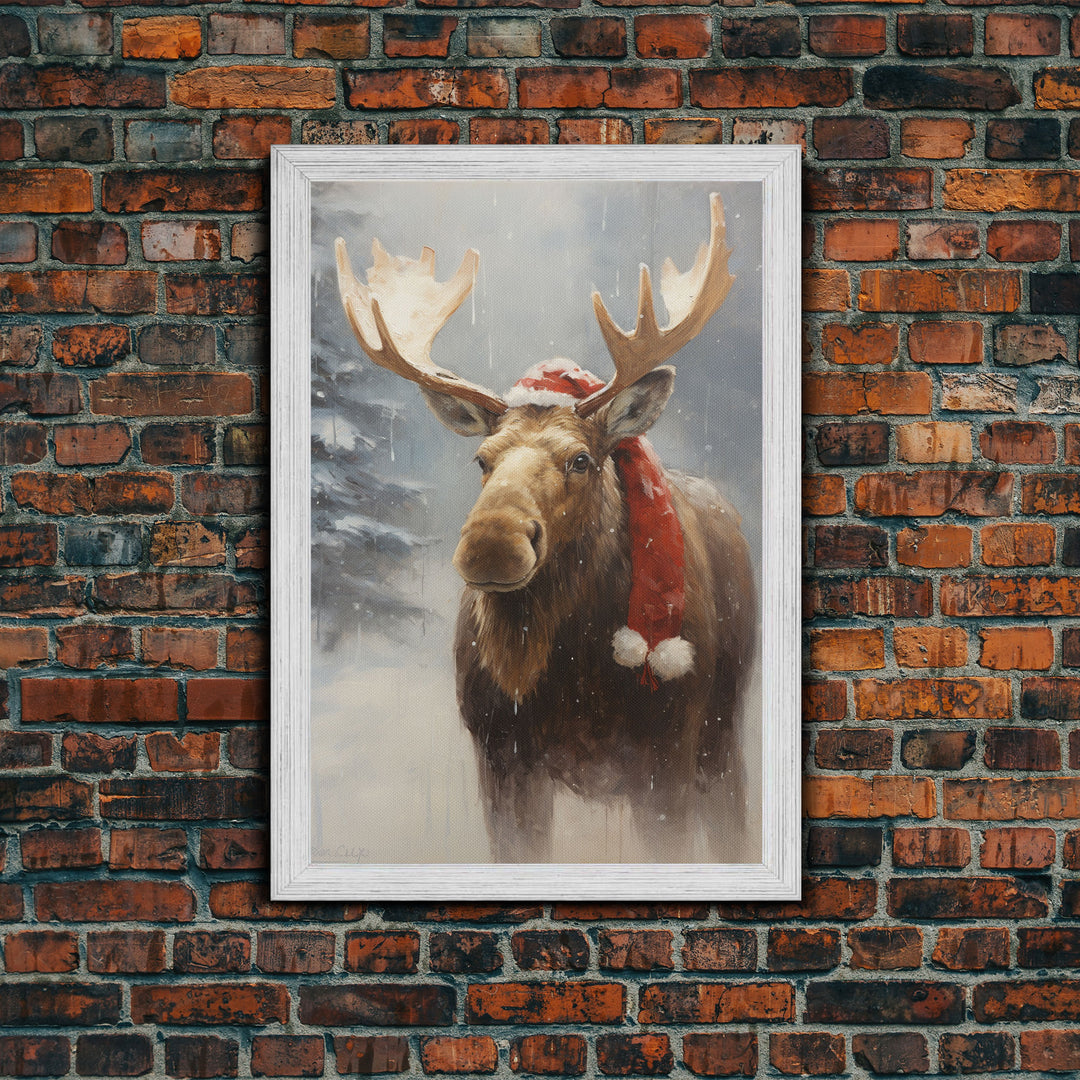 Silly Moose Dressed For Christmas, Christmas Art, Christmas Decor, Christmas Wall Art, Farmhouse Christmas, Vintage Christmas