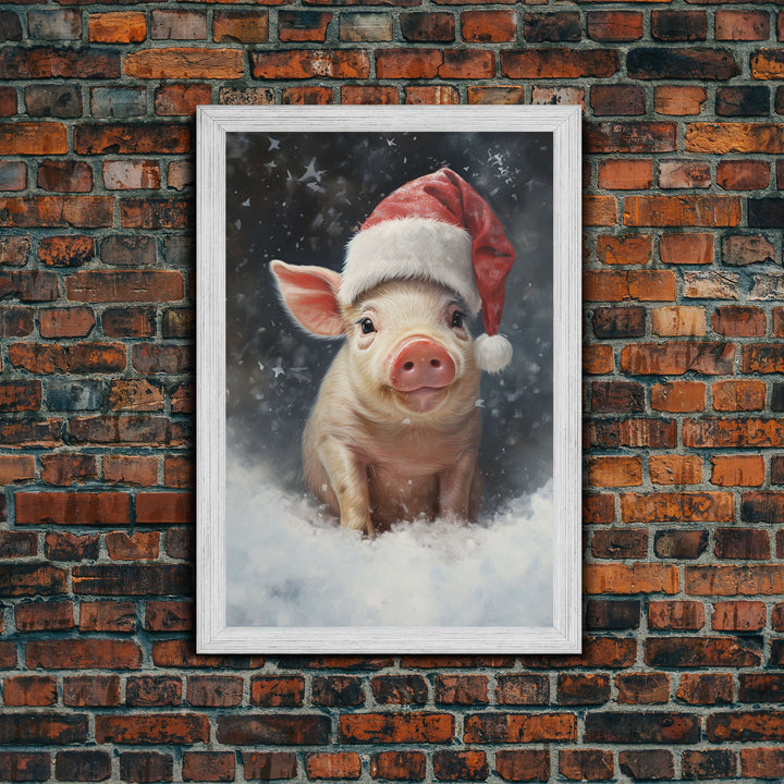 Cute Christmas Pig In A Santa Hat, Christmas Art, Christmas Decor, Christmas Wall Art, Farmhouse Christmas, Vintage Christmas, Pig Print