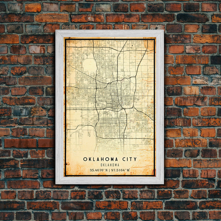 Oklahoma City Vintage Map Print, Oklahoma Map, Oklahoma State Map Art, Oklahoma City Road Map Poster, Vintage Map Gift, Road Trip Art